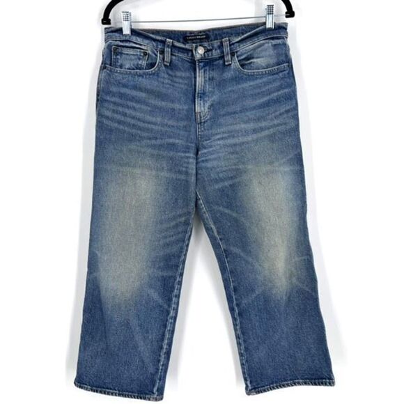 Lucky Brand cropped Jeans Grunge Style Faded Hips Wide Leg Mid Rise Size 8 - Picture 1 of 11